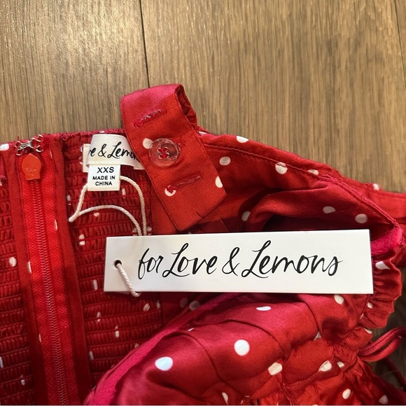 NWT For Love & Lemons Willa Mini Dress Size XXS Red Polka Dot Rosette Bows - Picture 8 of 11